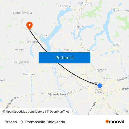Bresso to Premosello-Chiovenda map