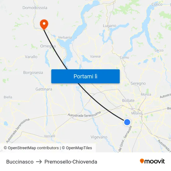 Buccinasco to Premosello-Chiovenda map