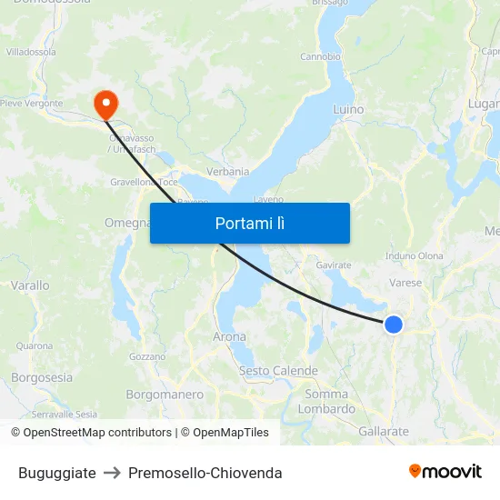 Buguggiate to Premosello-Chiovenda map