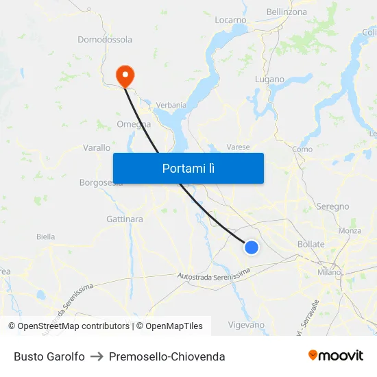 Busto Garolfo to Premosello-Chiovenda map