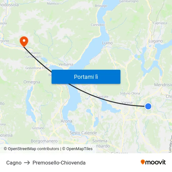 Cagno to Premosello-Chiovenda map