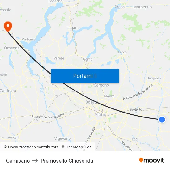 Camisano to Premosello-Chiovenda map