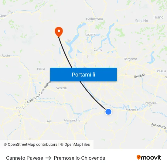 Canneto Pavese to Premosello-Chiovenda map