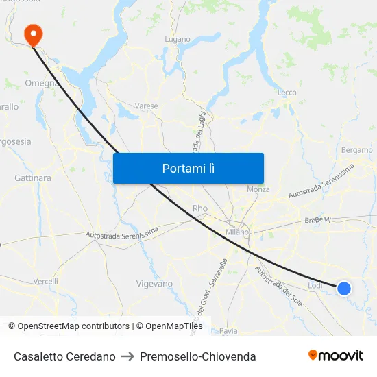 Casaletto Ceredano to Premosello-Chiovenda map