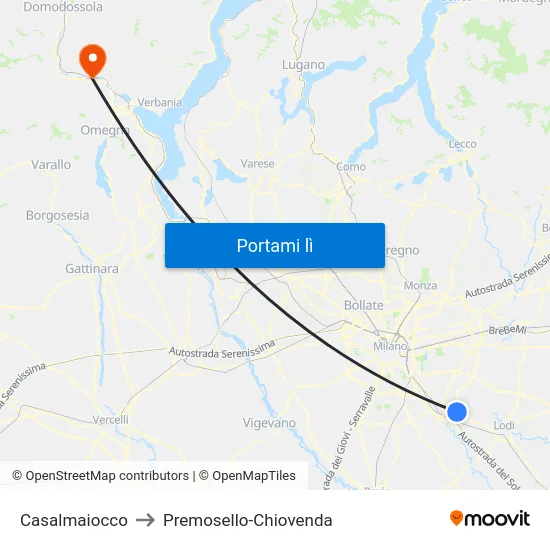 Casalmaiocco to Premosello-Chiovenda map