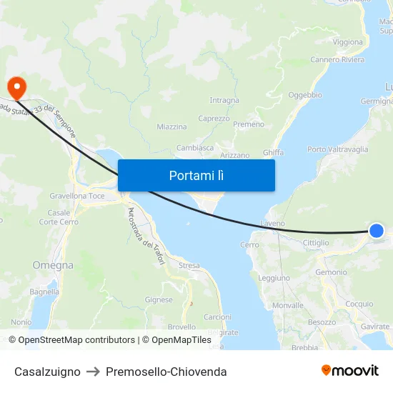 Casalzuigno to Premosello-Chiovenda map