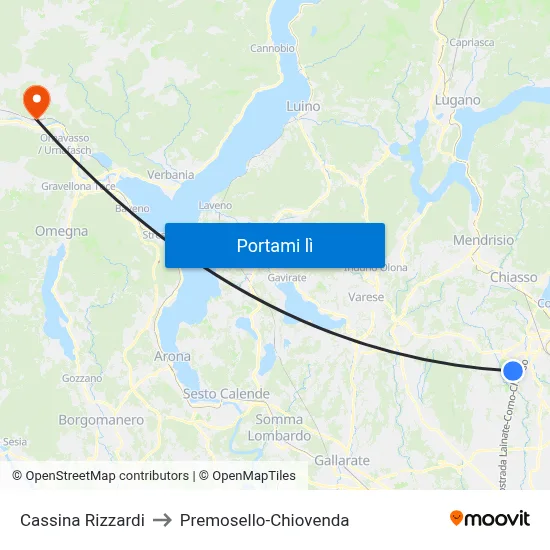 Cassina Rizzardi to Premosello-Chiovenda map