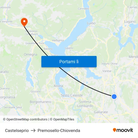 Castelseprio to Premosello-Chiovenda map