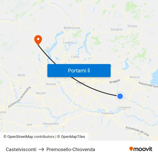 Castelvisconti to Premosello-Chiovenda map
