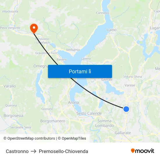 Castronno to Premosello-Chiovenda map