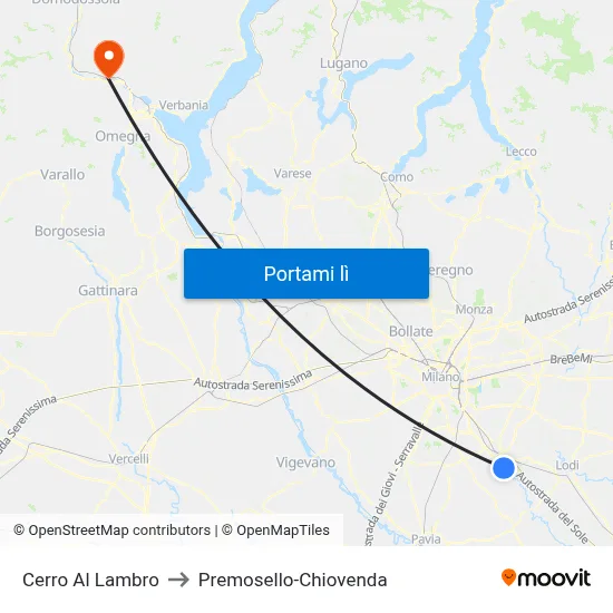 Cerro Al Lambro to Premosello-Chiovenda map