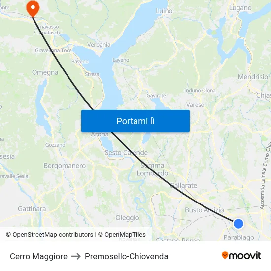 Cerro Maggiore to Premosello-Chiovenda map
