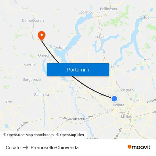 Cesate to Premosello-Chiovenda map