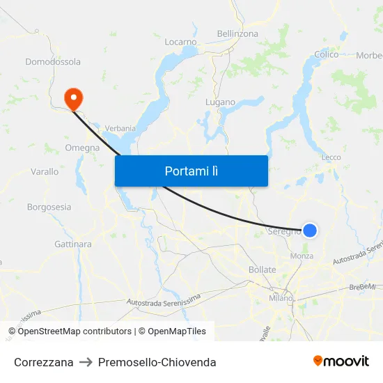 Correzzana to Premosello-Chiovenda map