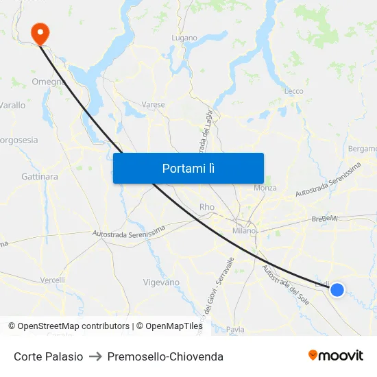 Corte Palasio to Premosello-Chiovenda map
