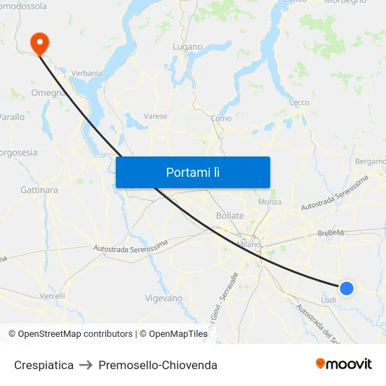 Crespiatica to Premosello-Chiovenda map