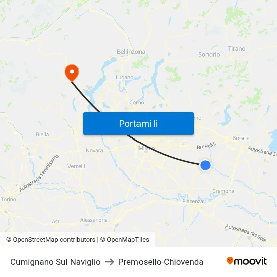 Cumignano Sul Naviglio to Premosello-Chiovenda map