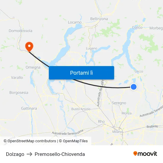 Dolzago to Premosello-Chiovenda map