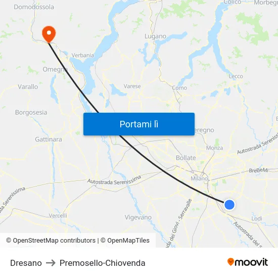 Dresano to Premosello-Chiovenda map