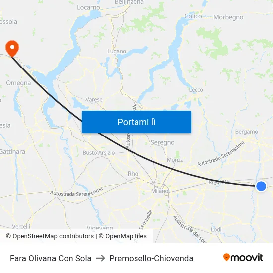 Fara Olivana Con Sola to Premosello-Chiovenda map