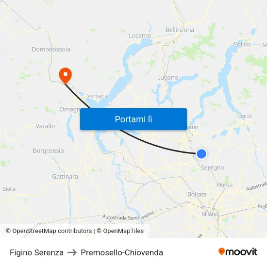Figino Serenza to Premosello-Chiovenda map