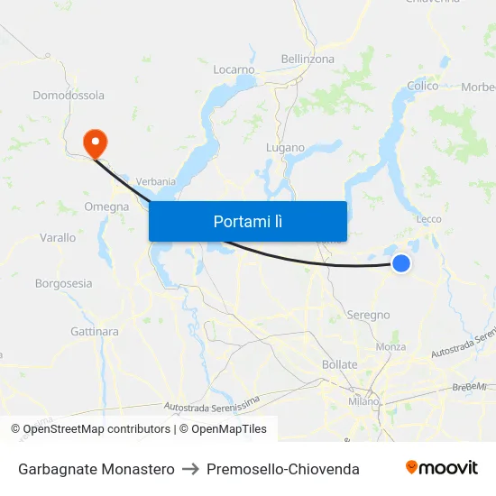 Garbagnate Monastero to Premosello-Chiovenda map