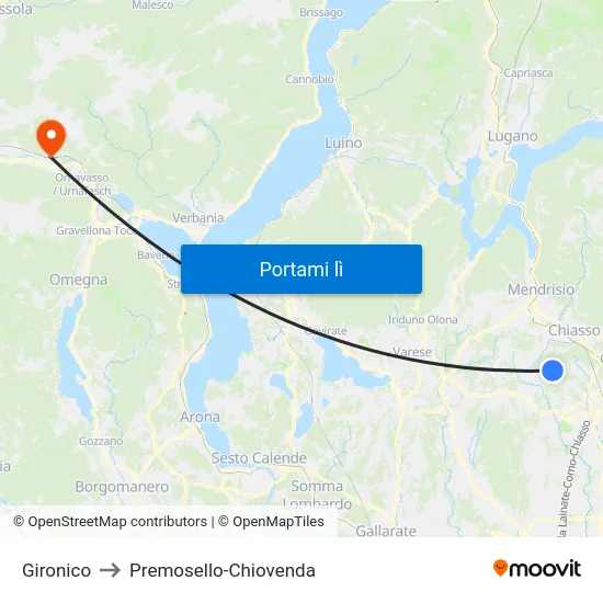 Gironico to Premosello-Chiovenda map