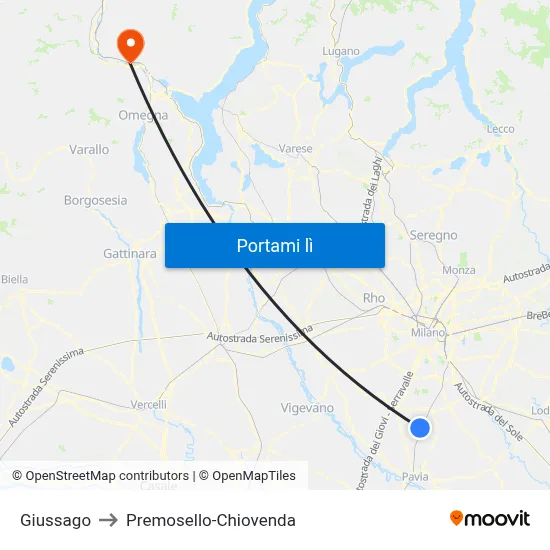 Giussago to Premosello-Chiovenda map