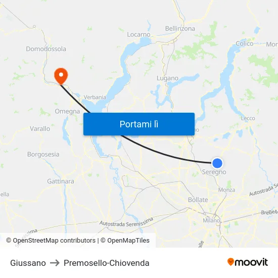 Giussano to Premosello-Chiovenda map