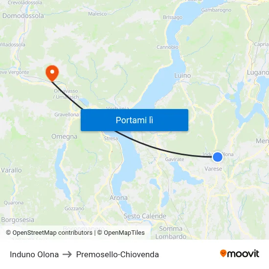 Induno Olona to Premosello-Chiovenda map