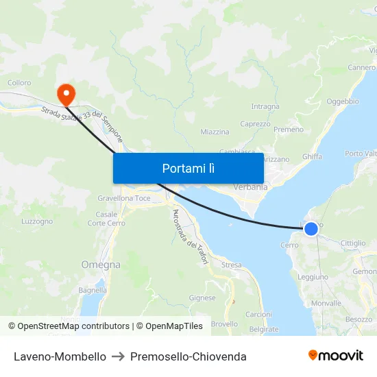 Laveno-Mombello to Premosello-Chiovenda map