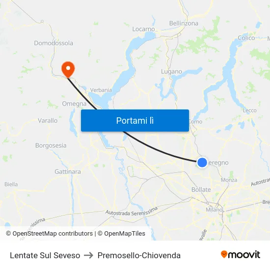 Lentate Sul Seveso to Premosello-Chiovenda map