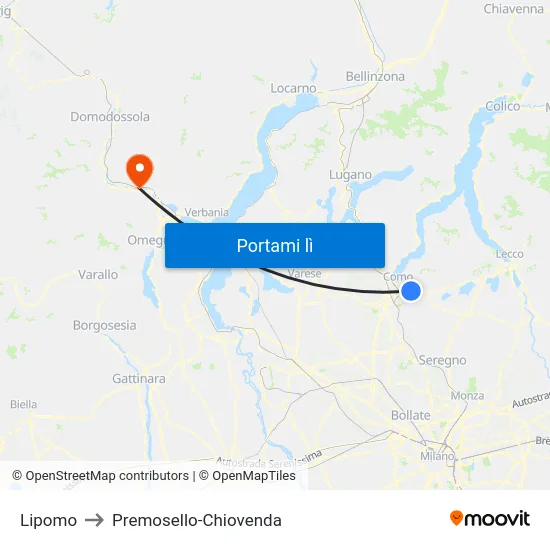 Lipomo to Premosello-Chiovenda map