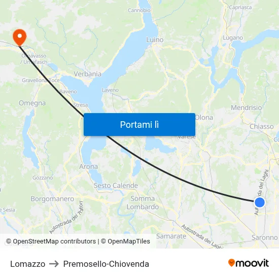 Lomazzo to Premosello-Chiovenda map