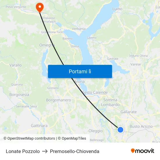 Lonate Pozzolo to Premosello-Chiovenda map