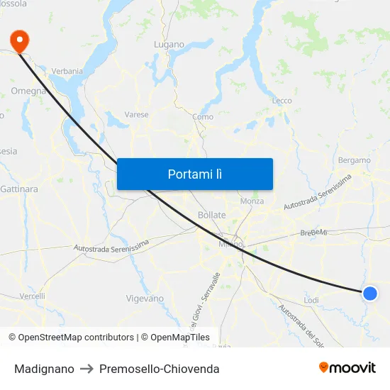 Madignano to Premosello-Chiovenda map