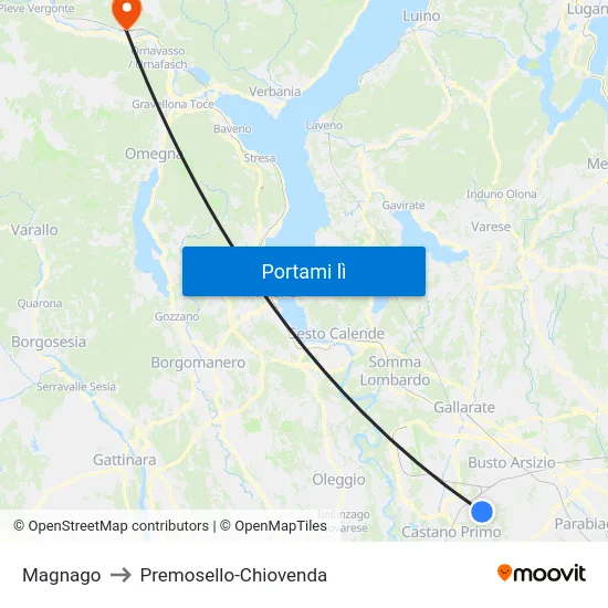 Magnago to Premosello-Chiovenda map
