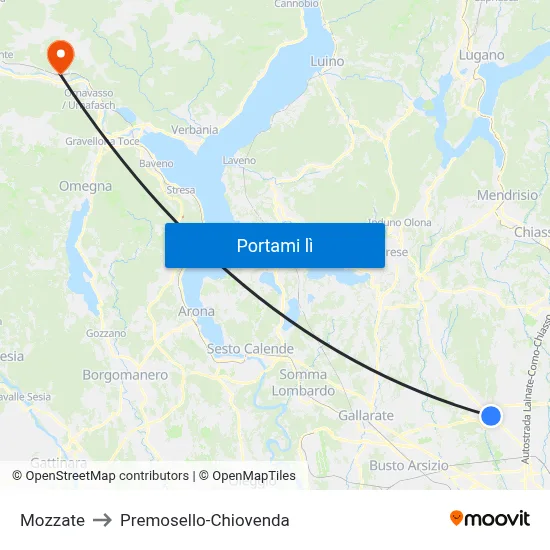 Mozzate to Premosello-Chiovenda map