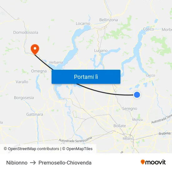 Nibionno to Premosello-Chiovenda map