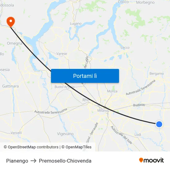 Pianengo to Premosello-Chiovenda map