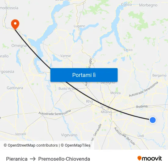 Pieranica to Premosello-Chiovenda map