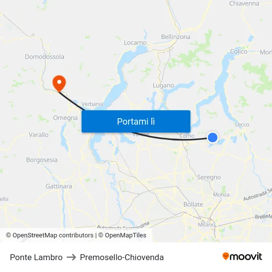 Ponte Lambro to Premosello-Chiovenda map