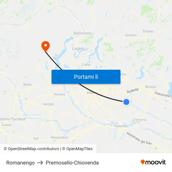 Romanengo to Premosello-Chiovenda map