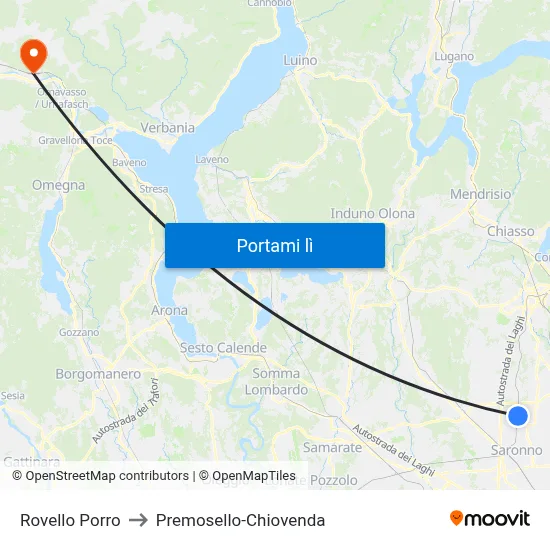 Rovello Porro to Premosello-Chiovenda map