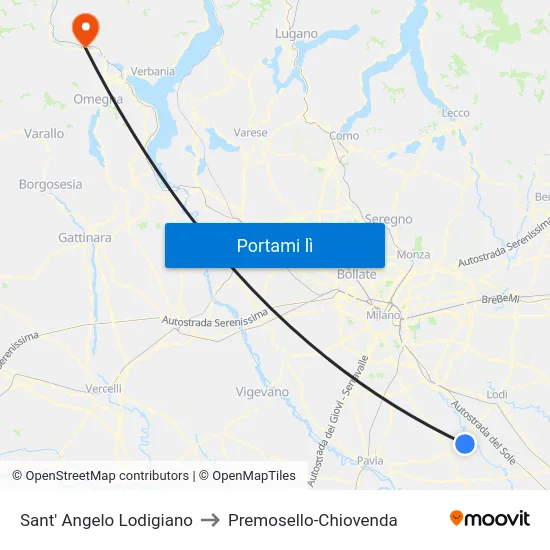 Sant' Angelo Lodigiano to Premosello-Chiovenda map