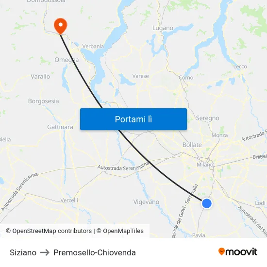 Siziano to Premosello-Chiovenda map