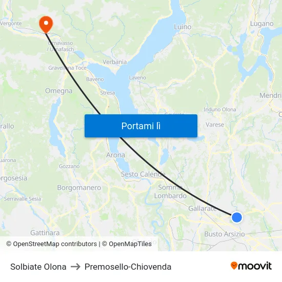 Solbiate Olona to Premosello-Chiovenda map