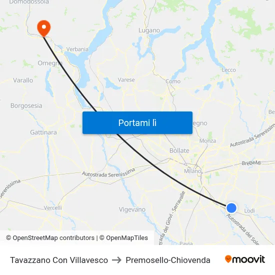 Tavazzano Con Villavesco to Premosello-Chiovenda map