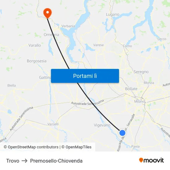 Trovo to Premosello-Chiovenda map