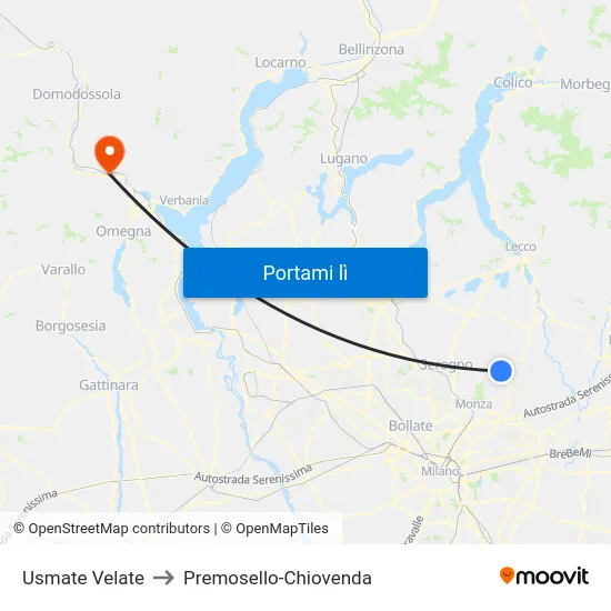 Usmate Velate to Premosello-Chiovenda map